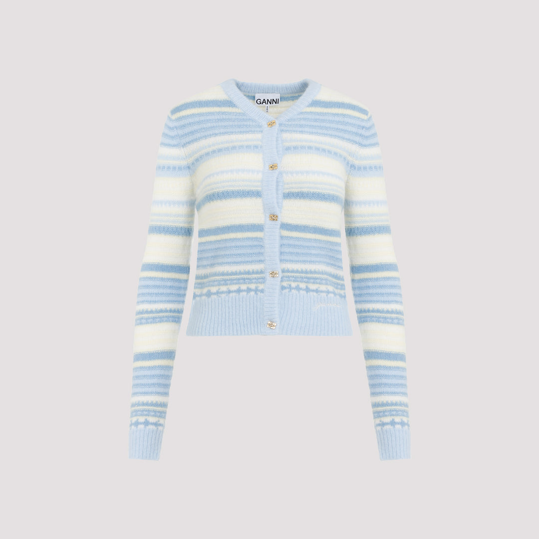 Light Blue Stripe Soft Wool Cardigan-0