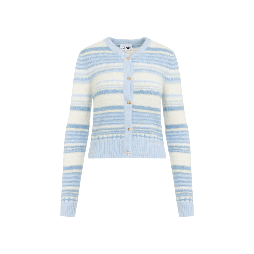 Light Blue Stripe Soft Wool Cardigan-1