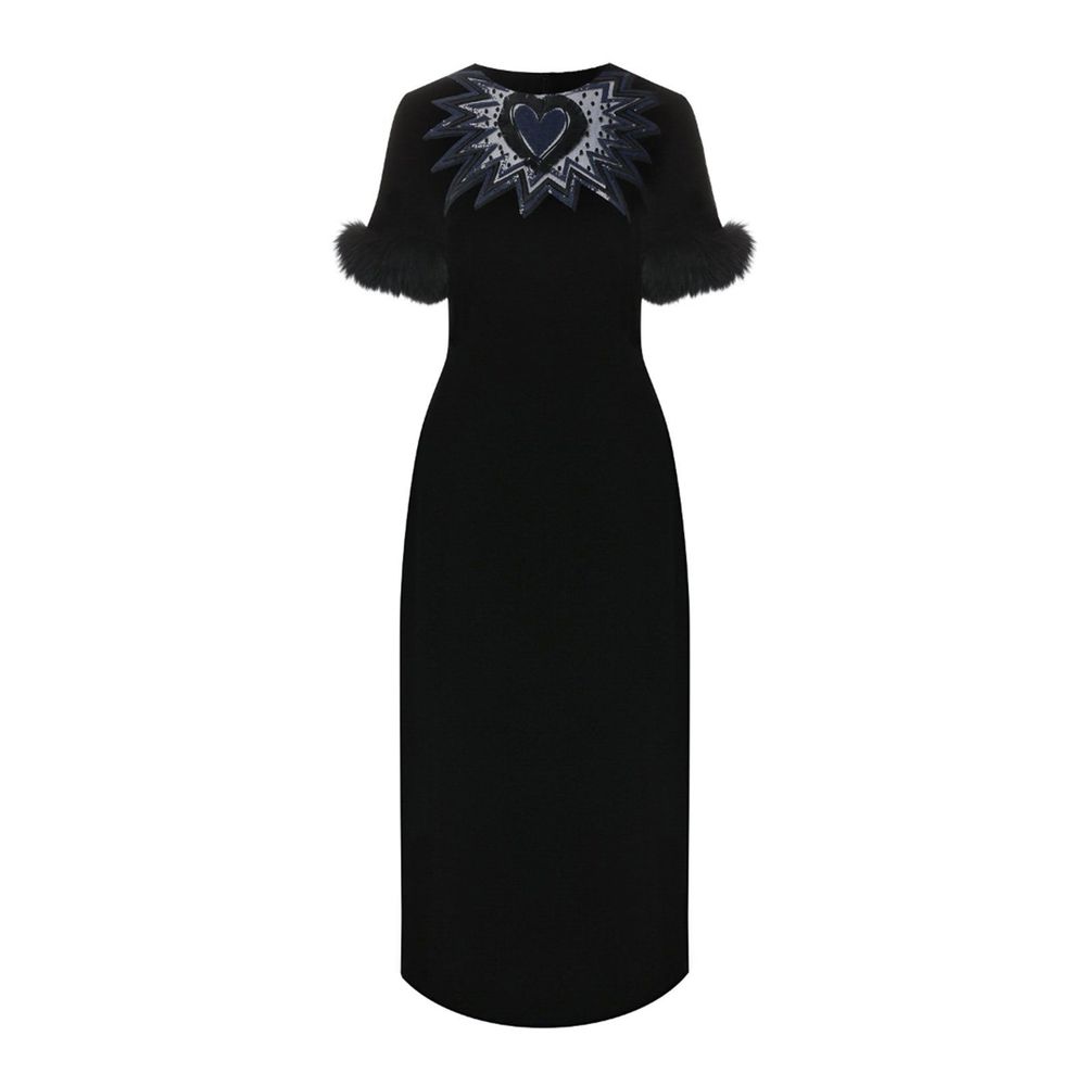 Fendi Fur Trim Velvet Midi Dress, 40