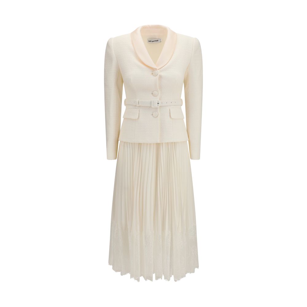 self portrait beige dress Crystal-embellished denim mini shirt dress - cream
