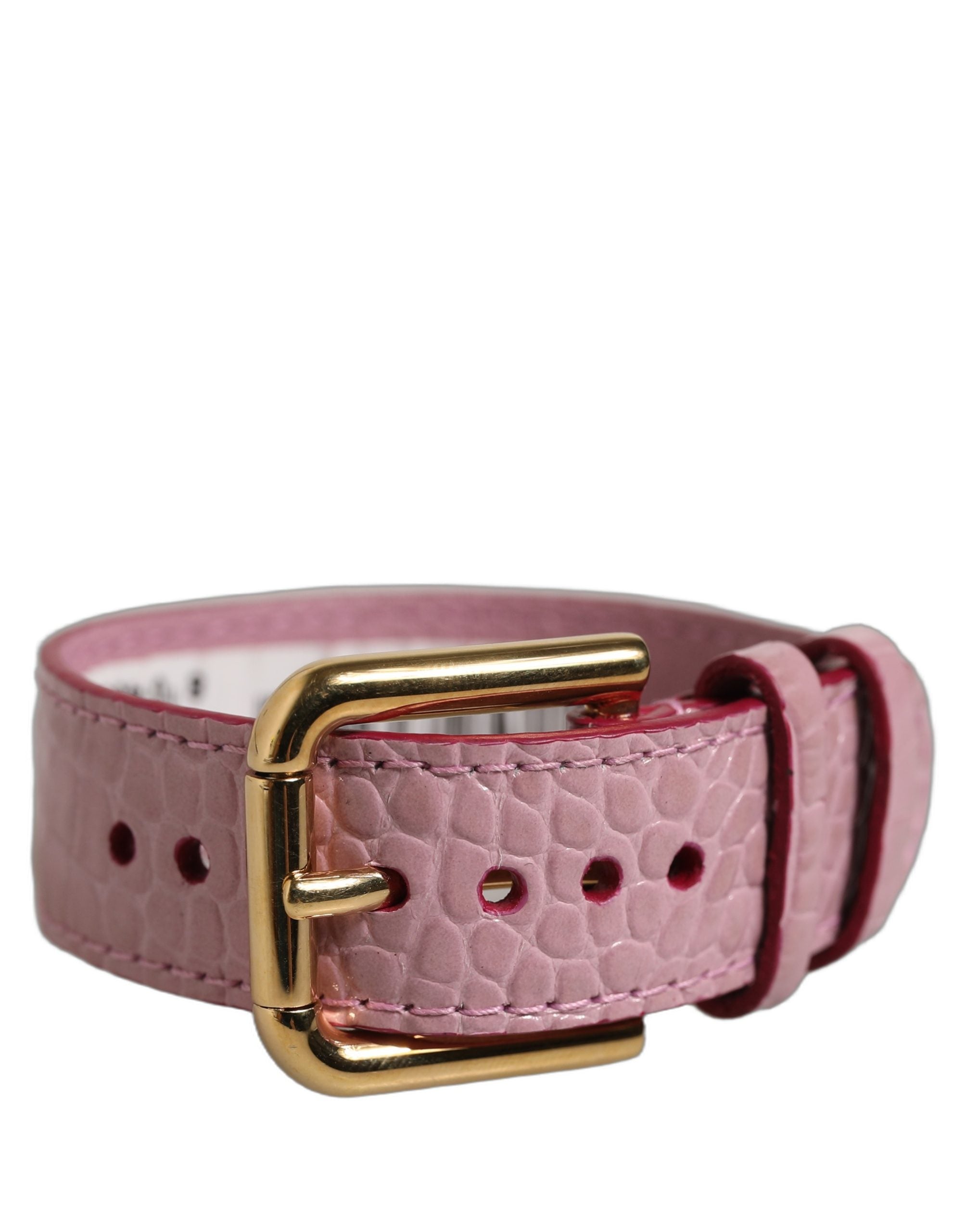 Dolce & Gabbana Pink Embossed Leather Gold Buckle Belt Strap  display picture 3
