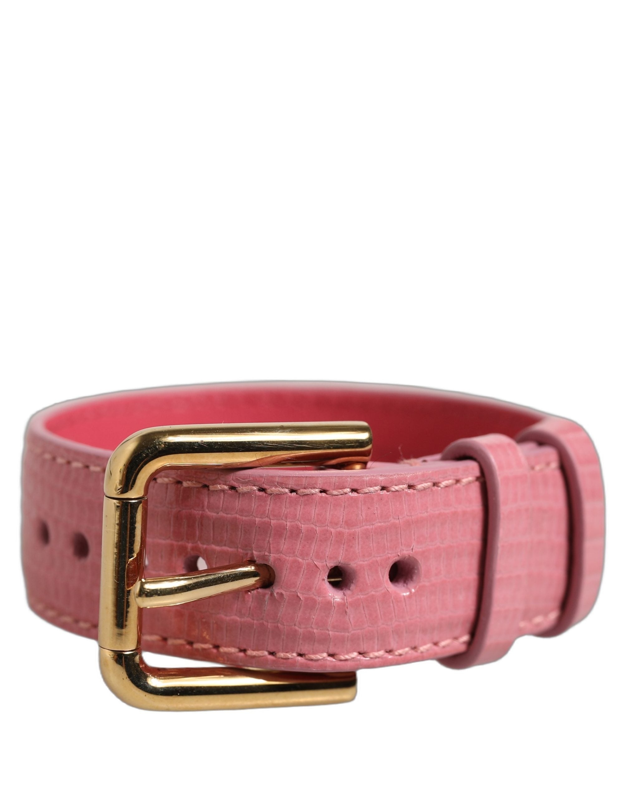Dolce & Gabbana Pink Textured Leather Gold Buckle Belt Strap  display picture 2