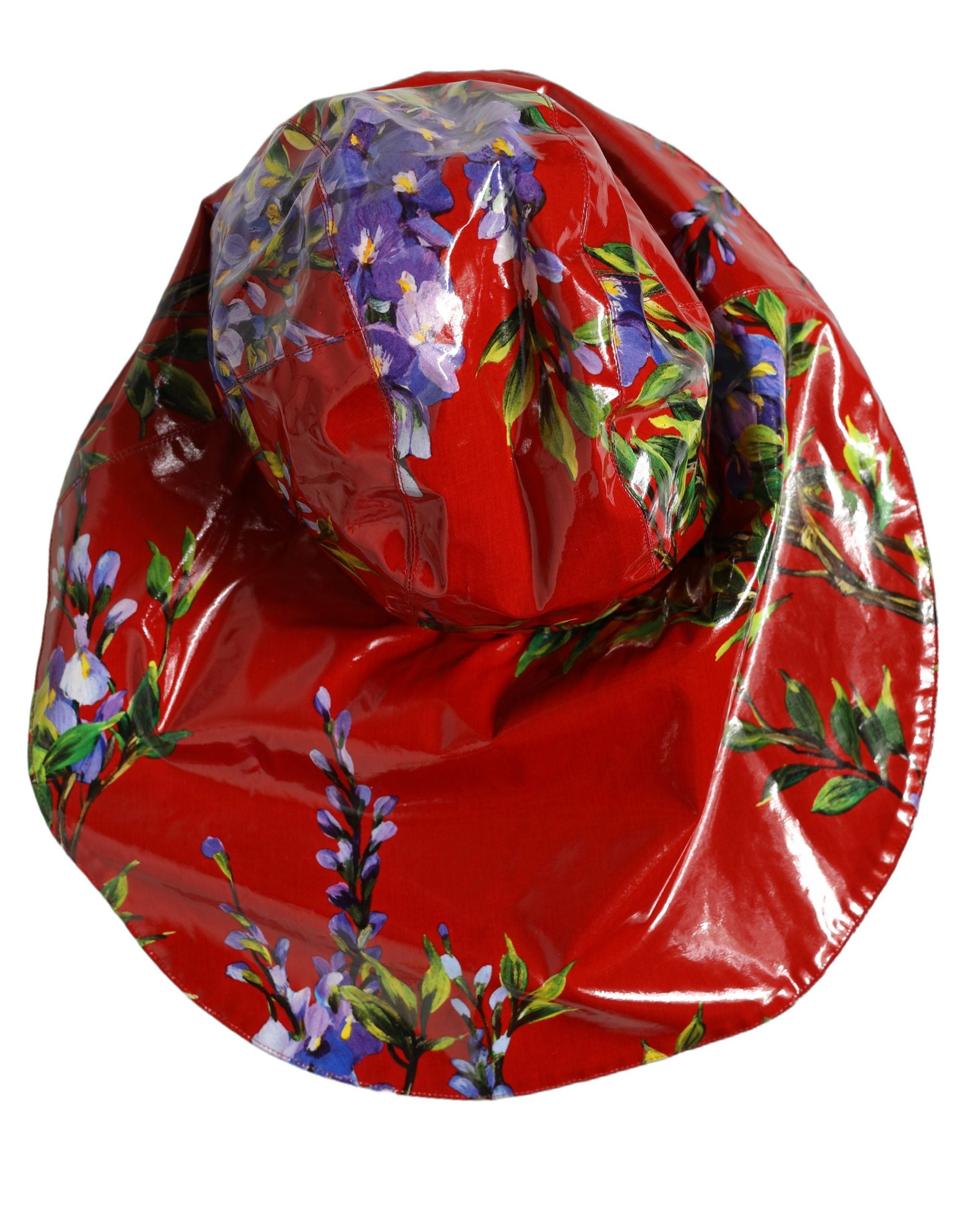 Dolce & Gabbana Glossy Red Floral Wide Brim Bucket Capello Women\'s Hat Crimson Flower Gothic Foldable Sun Hats for Women Travel for  main image 4