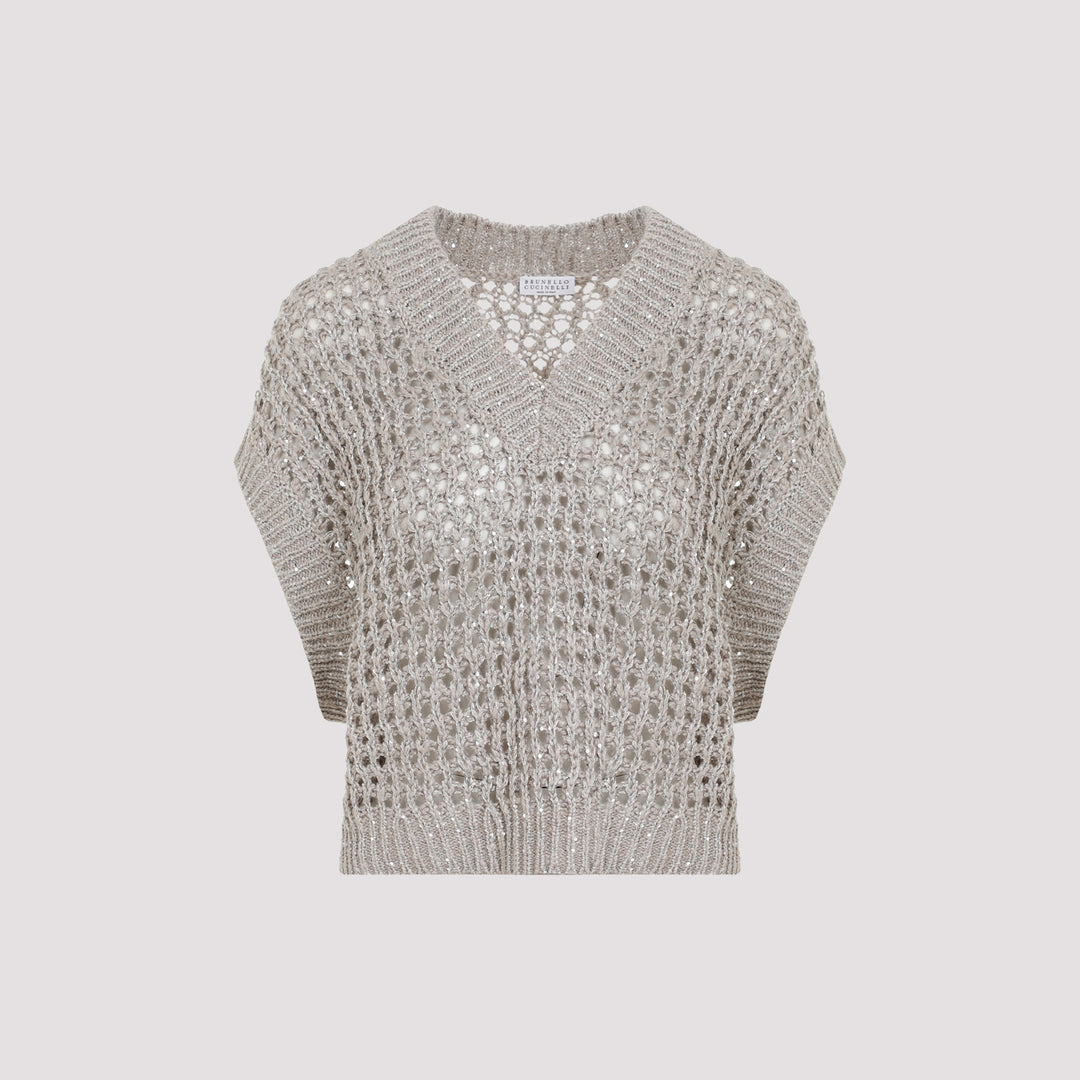Grey  3D Diamond Net Silk Sweater-0