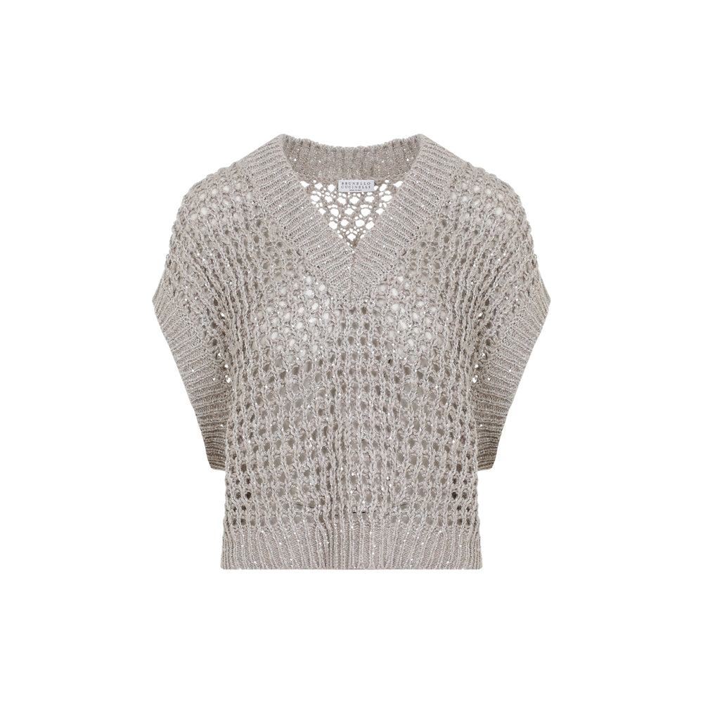 Grey  3D Diamond Net Silk Sweater-1