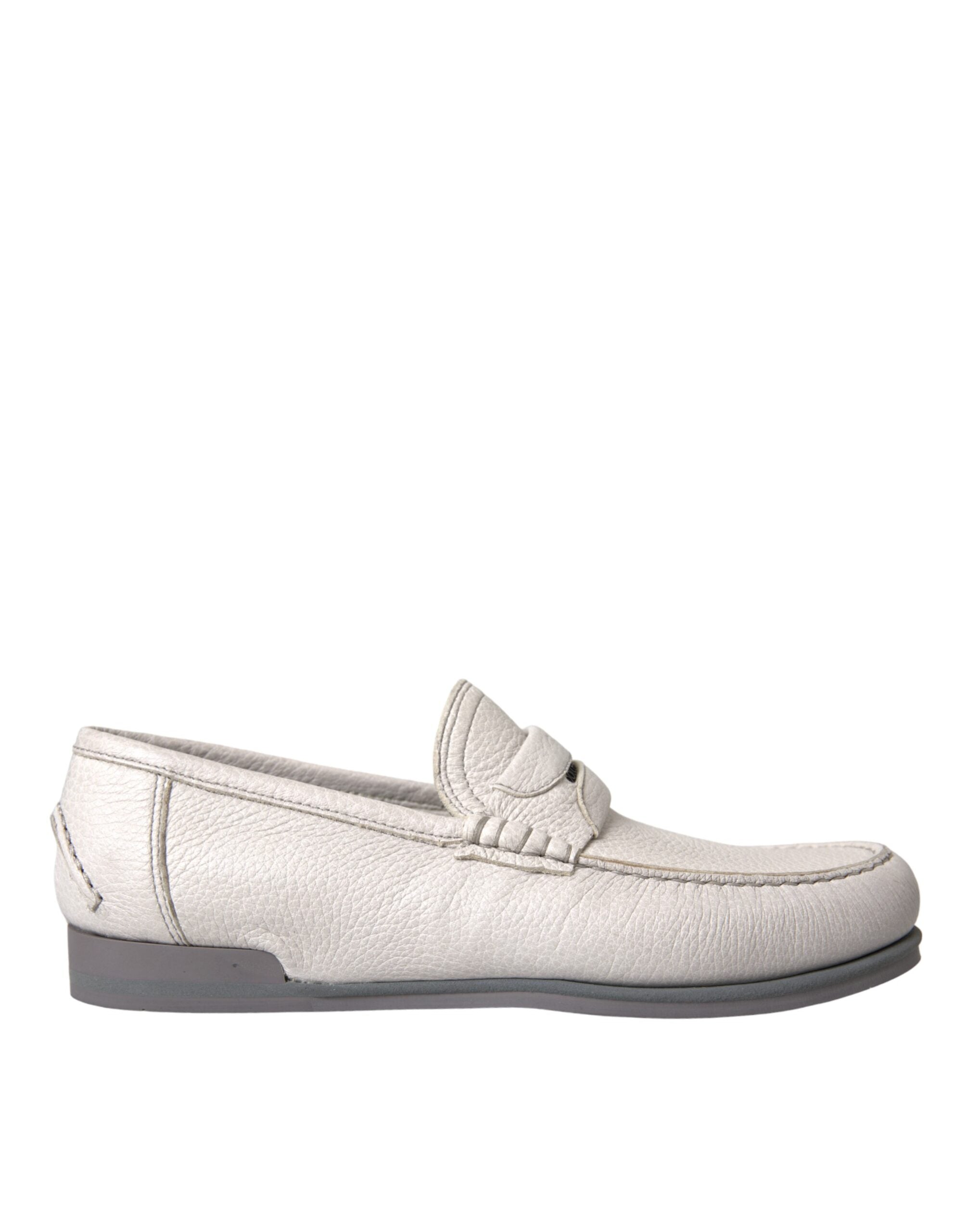 Dolce & Gabbana White Gray Leather Slip Mocassin Shoes  display picture 2