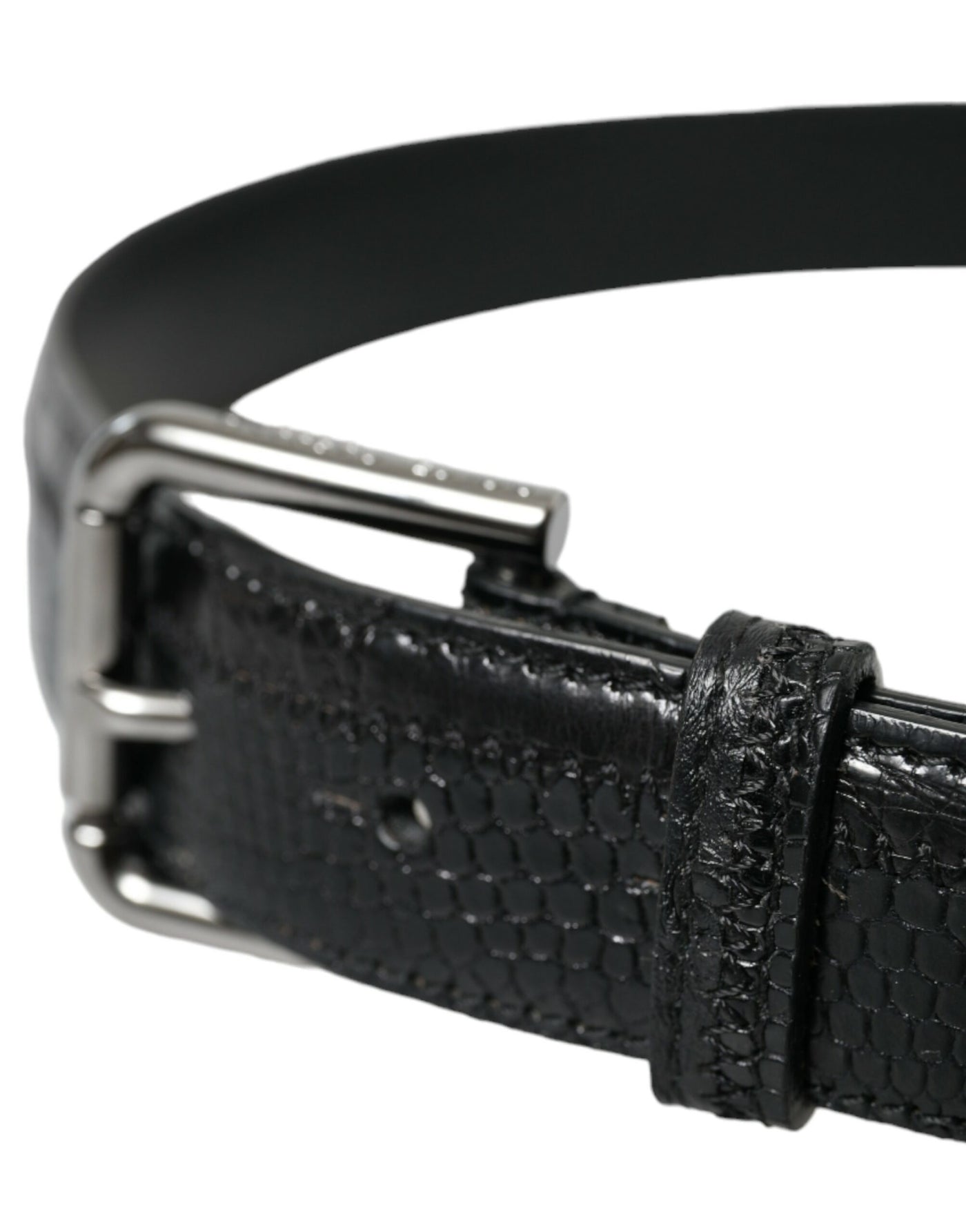 Dolce & Gabbana Black Exotic Leather Silver Metal Buckle Belt