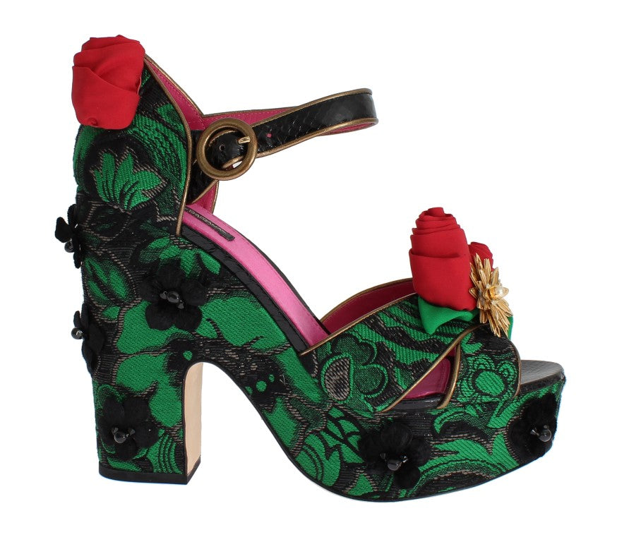 Dolce & Gabbana Green Brocade Snakeskin Roses Crystal Shoes – SEYMAYKA