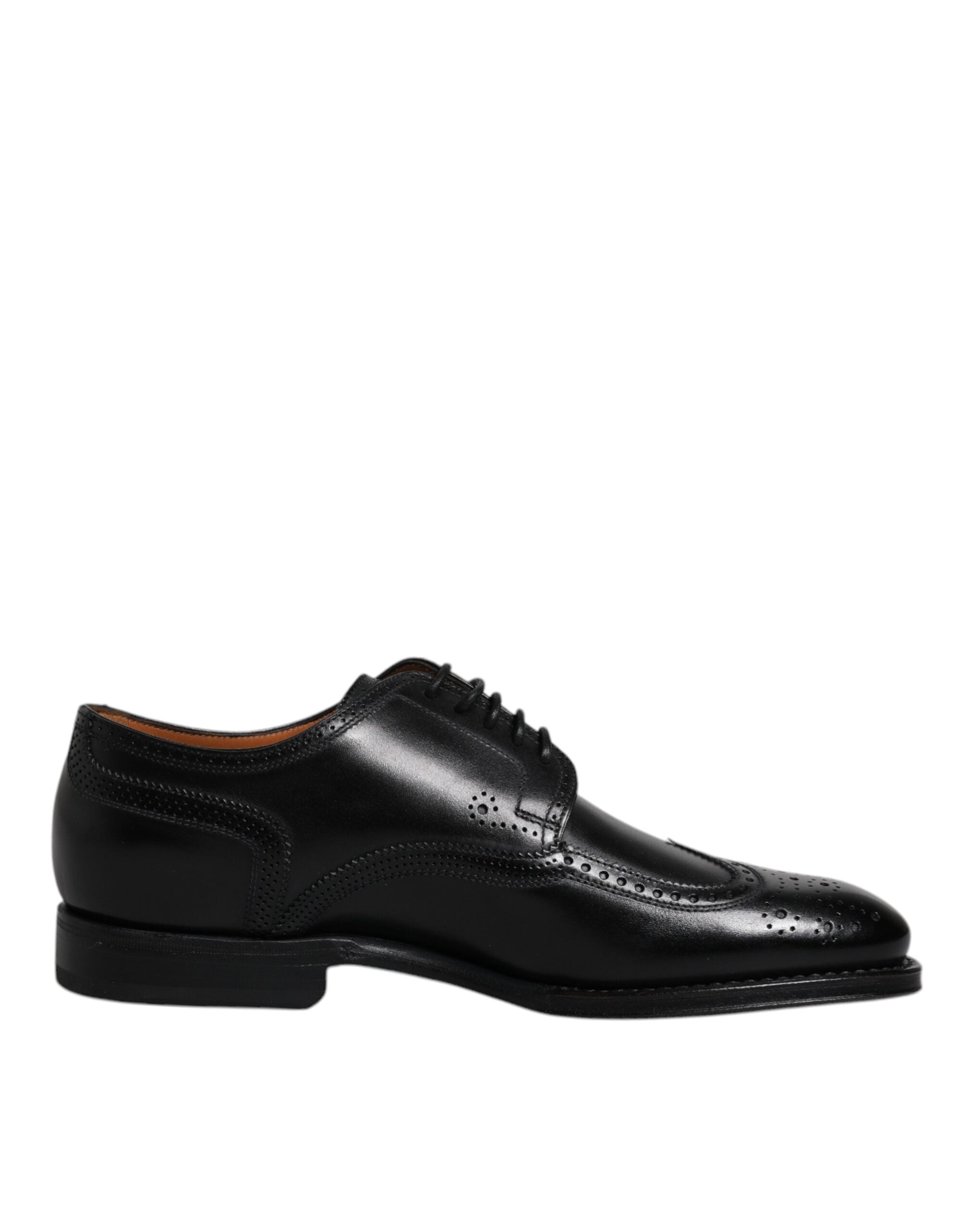 Dolce & Gabbana Elegant Black Leather Derby Wingtip Shoes display picture 2