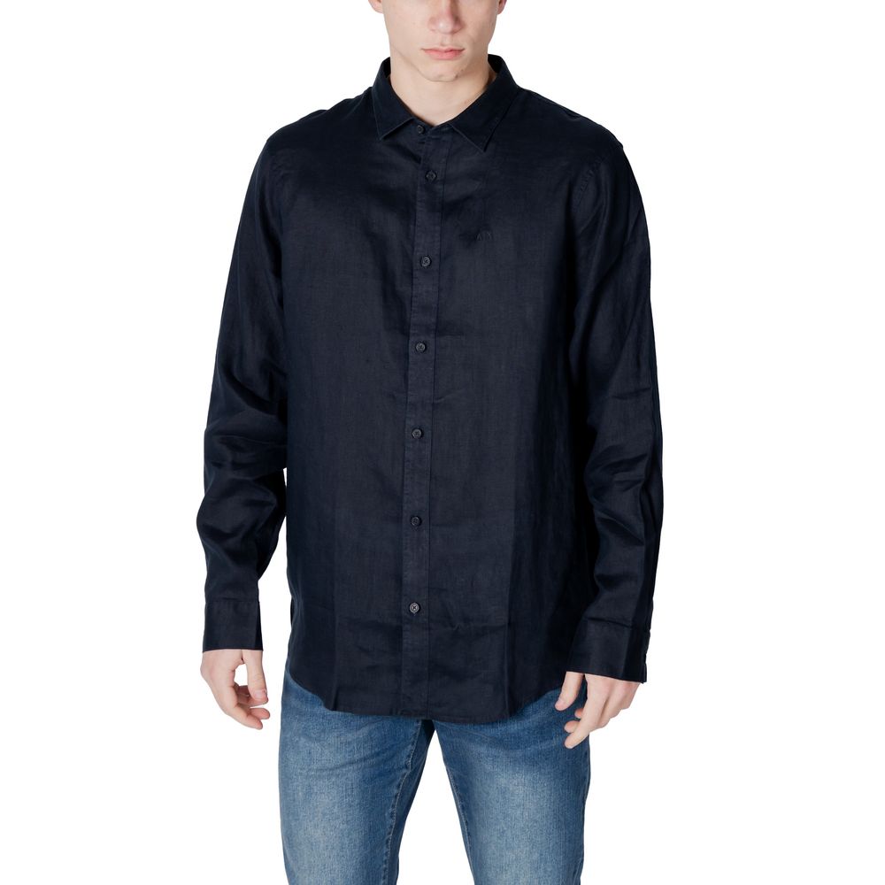 Armani Exchange Blue Linen Dress Shirt - IT46