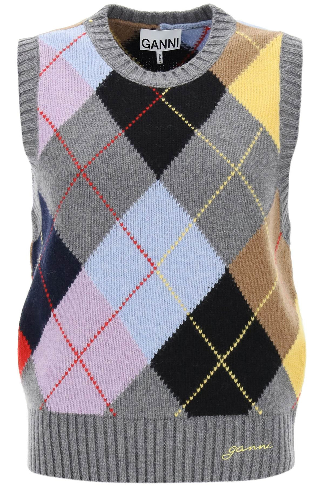 wool vest with argyle pattern-0