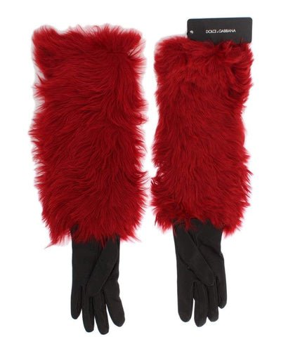 Dolce & Gabbana Brown Leather Red Fur Elbow Gloves #women, 7.5|S, Accessories - New Arrivals, Dolce & Gabbana, feed-agegroup-adult, feed-gender-female, Gloves - Women - Accessories, Red at SEYMAYKA