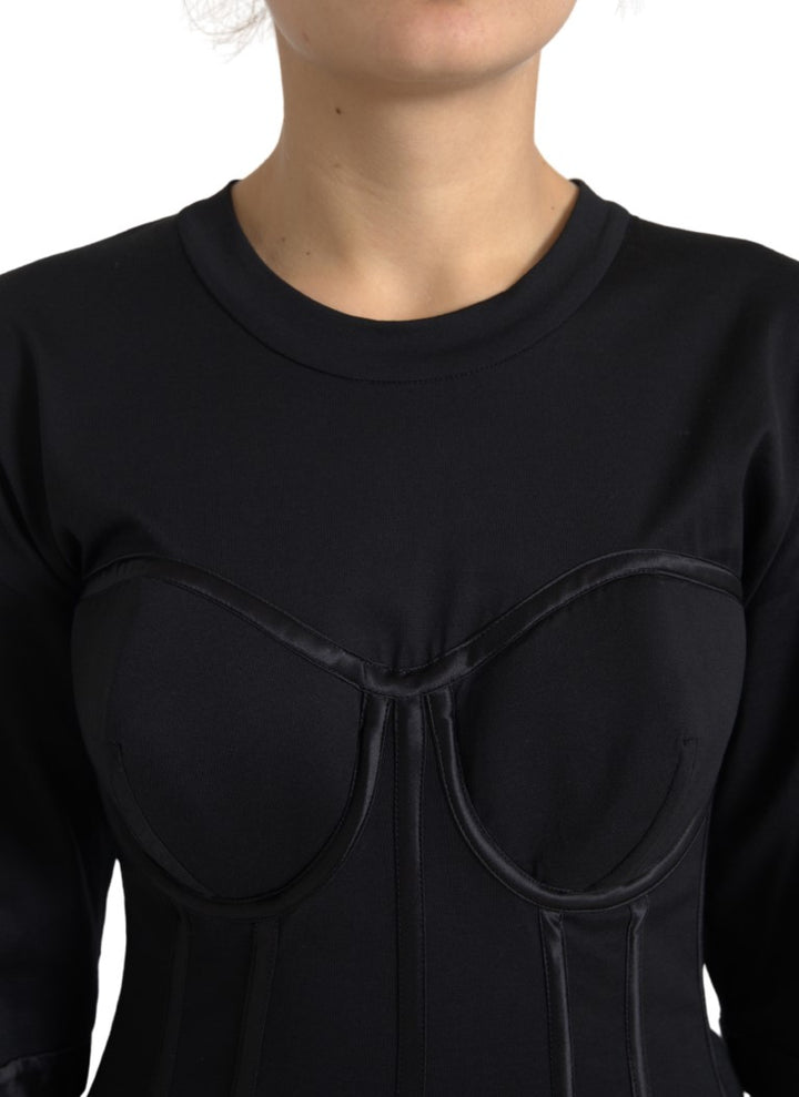 Dolce & Gabbana Black Cotton Corset Short Sleeves Tee Top