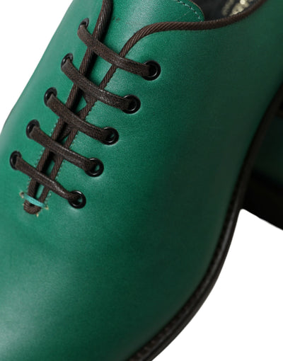 Dolce & Gabbana Green Leather Lace Up Oxford Dress Shoes