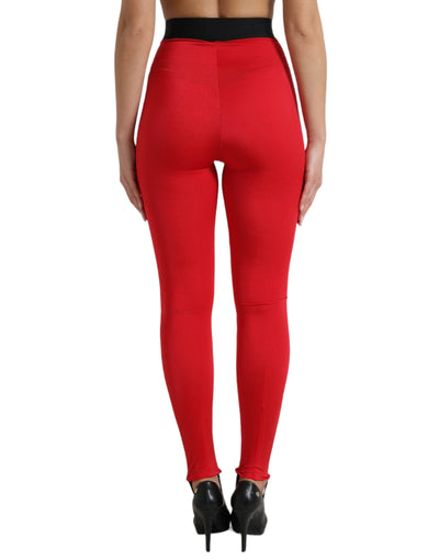 Dolce & Gabbana Red Nylon DG Logo Slim Leggings Pants