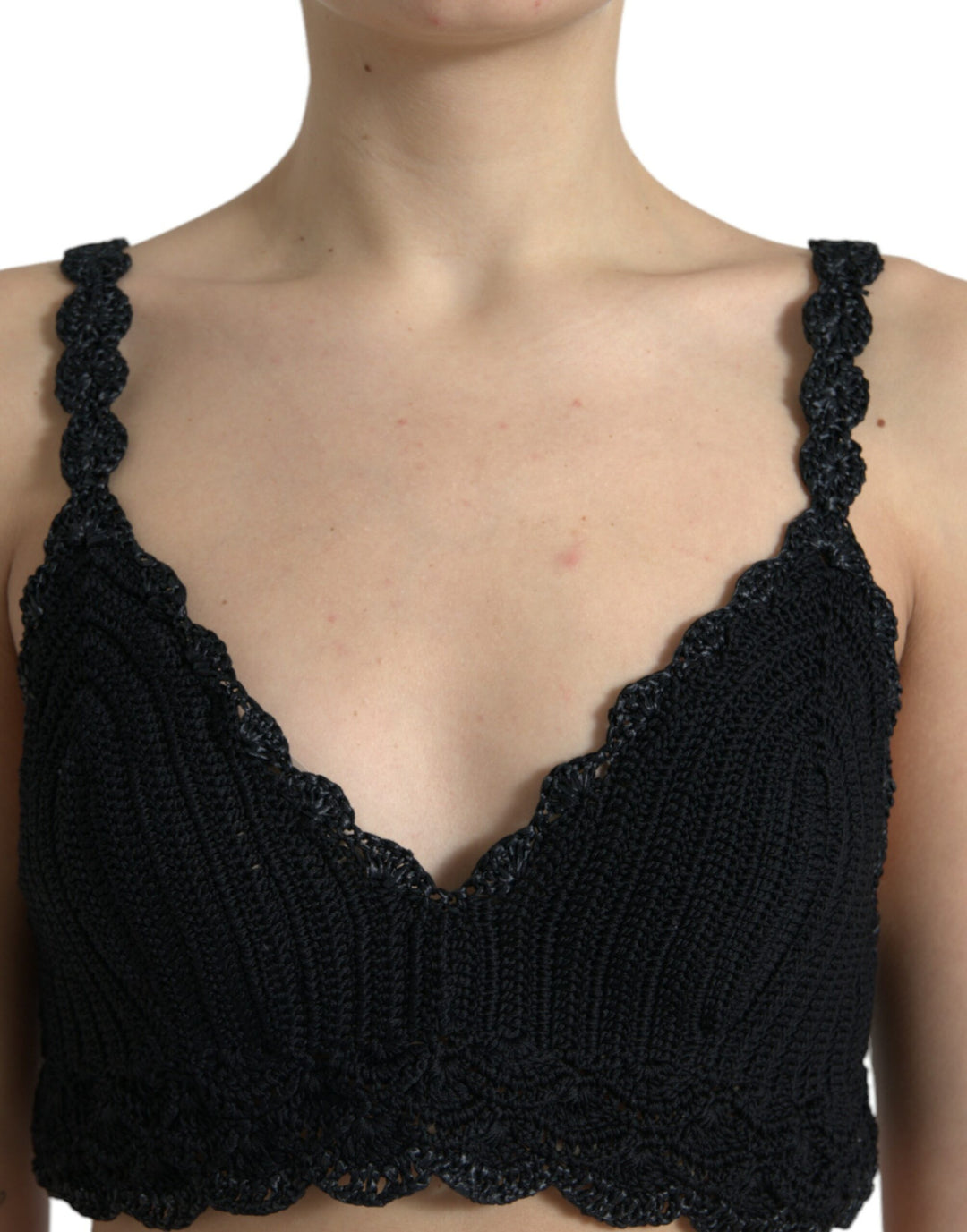 Dolce & Gabbana Black Cotton Bustier Cropped Crochet Tank Top