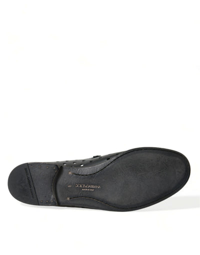 Dolce & Gabbana Black Leather Perforated Loafers Shoes