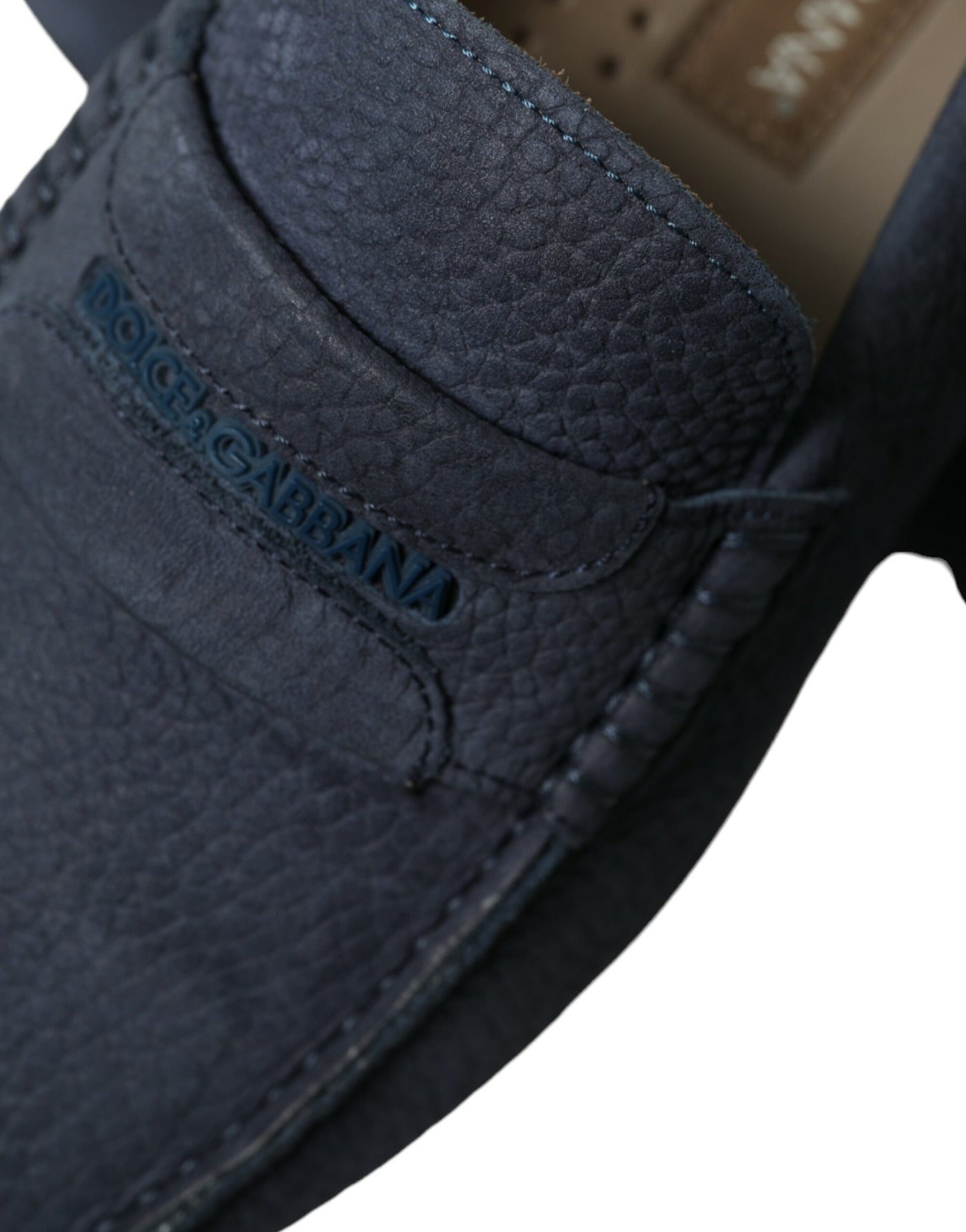 Dolce & Gabbana Blue Calfskin Leather Slip On Moccasin Shoes