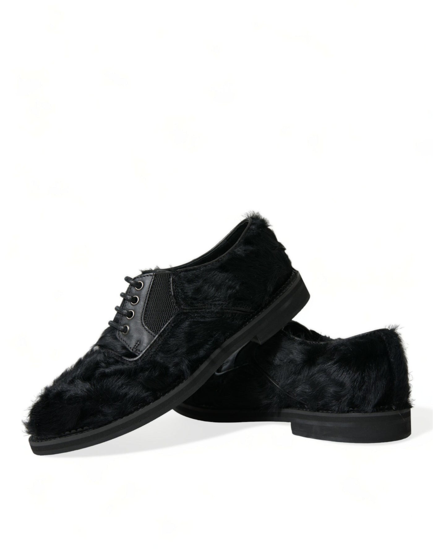 Dolce & Gabbana Black Fur Leather Lace Up Derby Dress Shoes