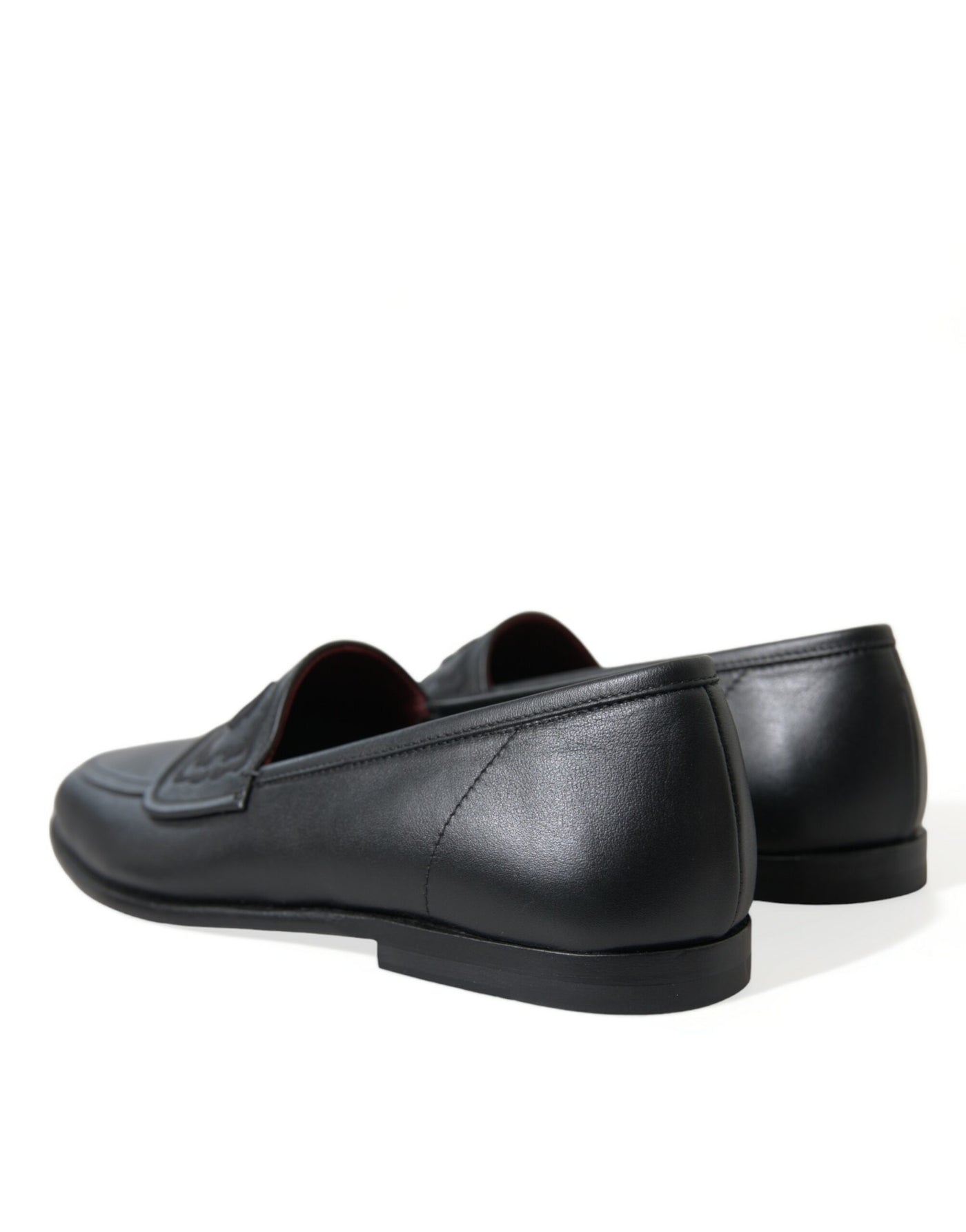 Dolce & Gabbana Black Leather Logo Embroidery Loafers Dress Shoes