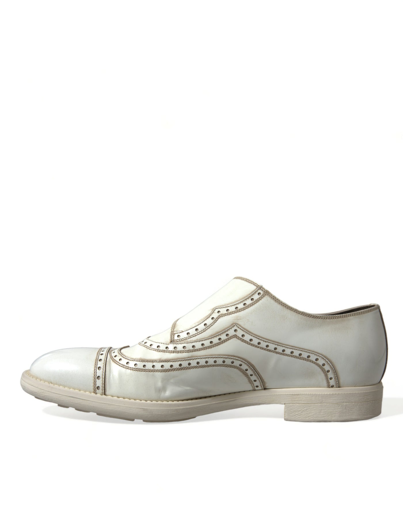 Dolce & Gabbana White Leather Strap Men Derby Dress Shoes