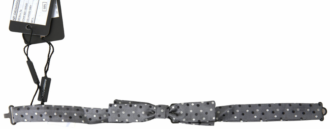 Gray Polka Dot Silk Adjustable Men Neck Papillon Bow Tie