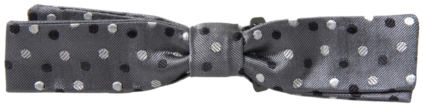 Gray Polka Dot Silk Adjustable Men Neck Papillon Bow Tie