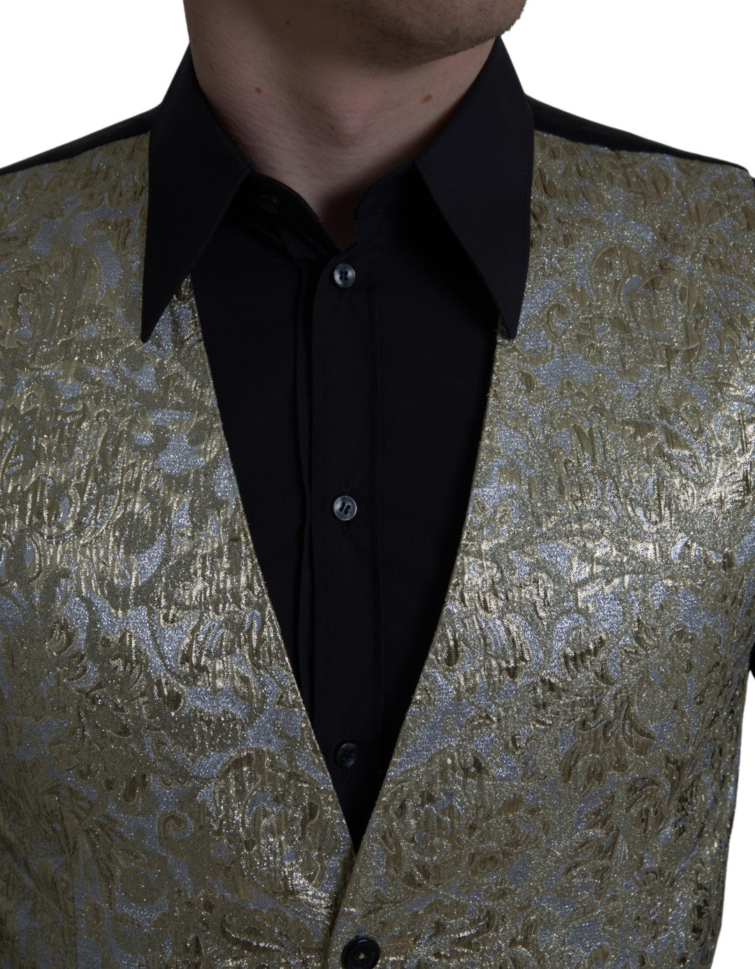Floral Jacquard Waistcoat Formal Gold Vest