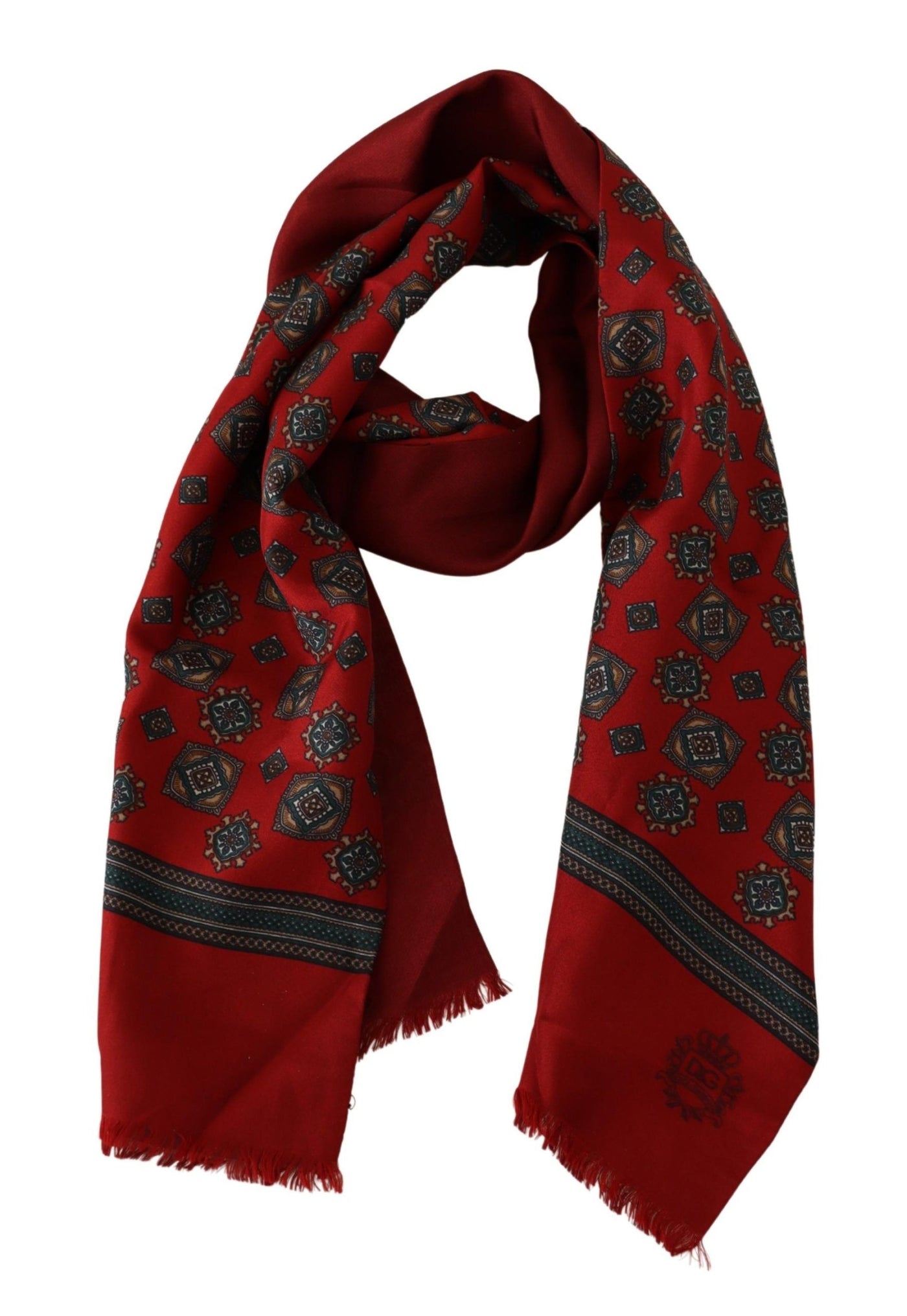 Dolce & Gabbana Red Patterned 100% Silk Wrap Women Shawl Scarf