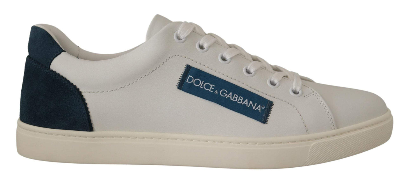Dolce & Gabbana White Blue Leather Low Top Sneakers #men, Dolce & Gabbana, EU39.5/US6.5, EU40/US7, feed-1, Sneakers - Men - Shoes, White at SEYMAYKA