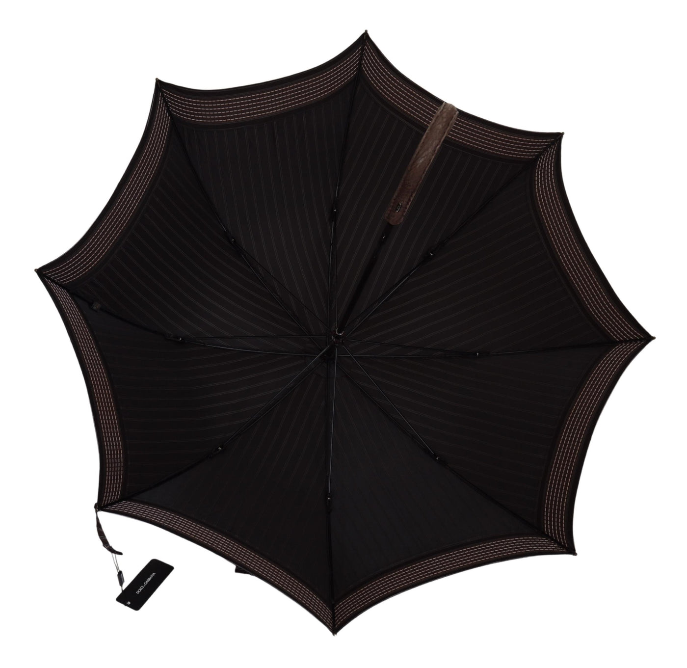 Dolce & Gabbana Brown Striped Leather Handle Collapsible Sartoria Umbrella