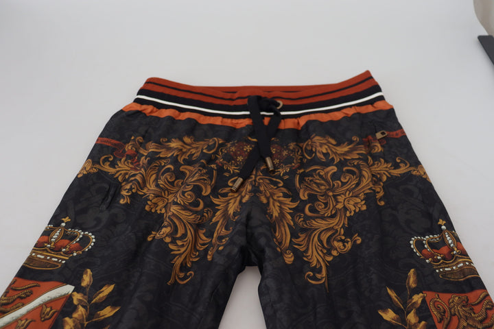 Dolce & gabbana Gray Silk Baroque Crown Trousers Sport Pants