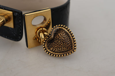 Dolce & Gabbana Black Dauphine Leather DG Heart Key Ring Bracelet