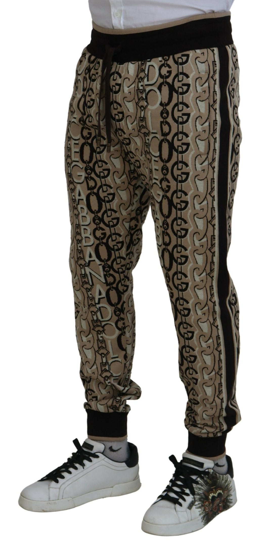 Dolce & Gabbana Beige Logo Print Cotton Jogger Pants