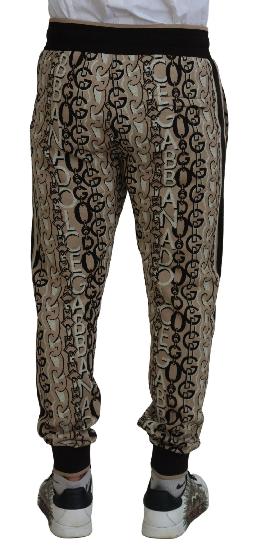Dolce & Gabbana Beige Logo Print Cotton Jogger Pants