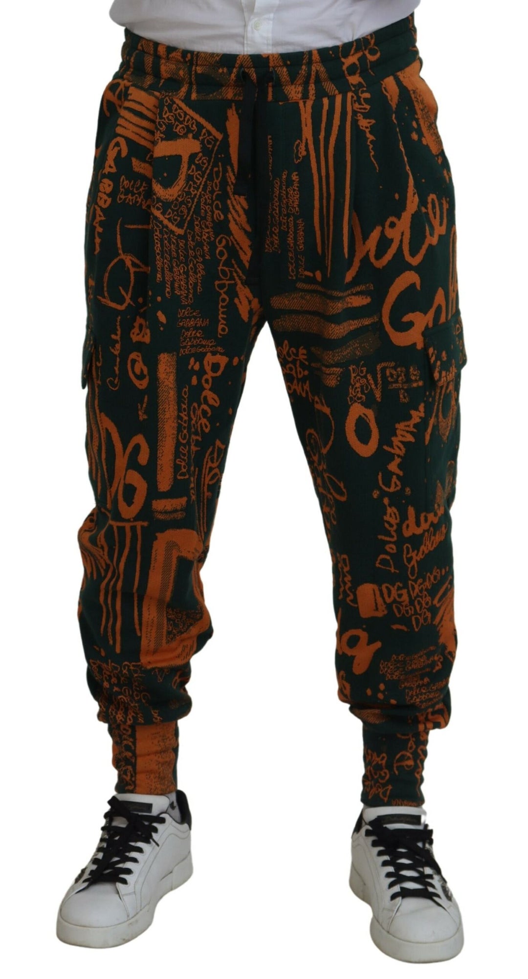 Dolce & Gabbana Multicolor Logo Print Silk Cargo Jogger Pants