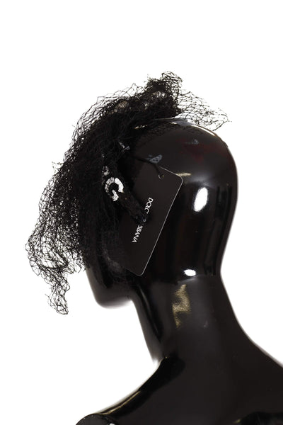 Dolce & Gabbana Black Logo Sequined Fascinator Diadem Headband Black, Dolce & Gabbana, feed-1, Headbands - Women - Accessories at SEYMAYKA