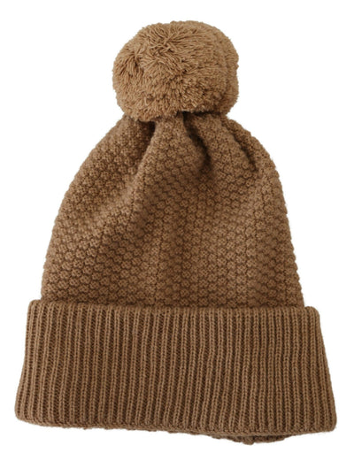 Dolce & Gabbana Brown Solid Knitted Fur Ball Winter Beanie Hat