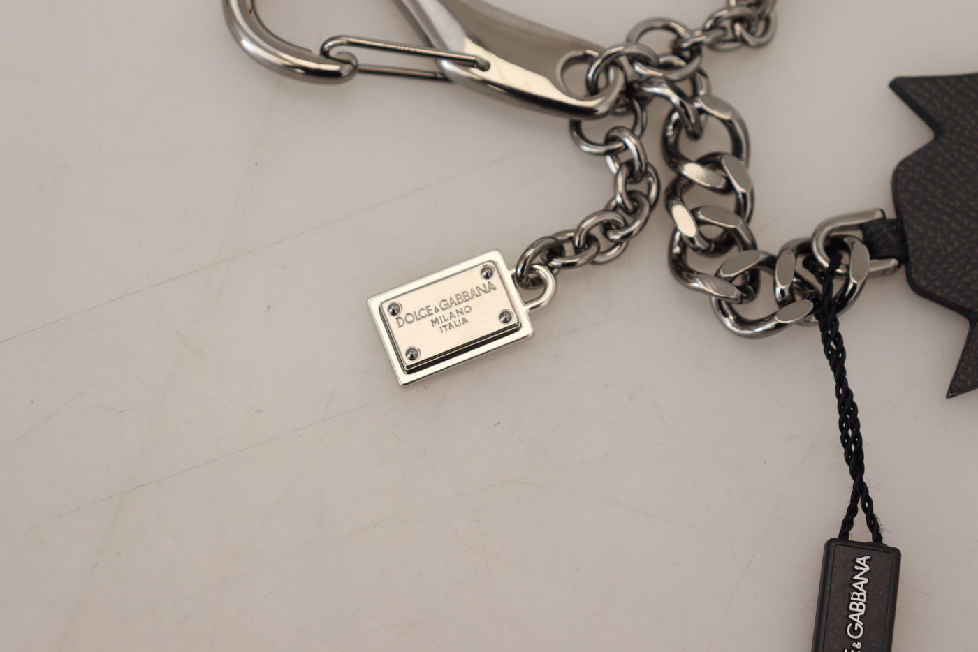 Dolce & Gabbana Black Prince Studs Logo Silver Brass Keychain