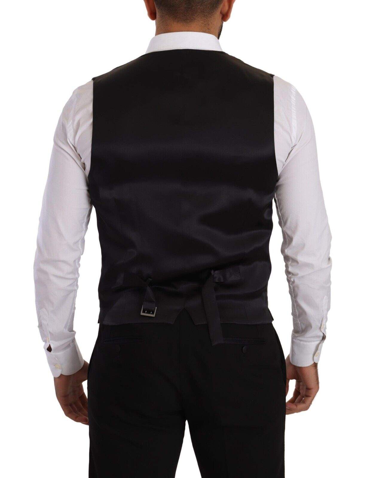 Dolce & Gabbana Black Striped Wool Silk Waistcoat Vest #men, Black, Dolce & Gabbana, feed-1, IT48 | M, Vests - Men - Clothing at SEYMAYKA