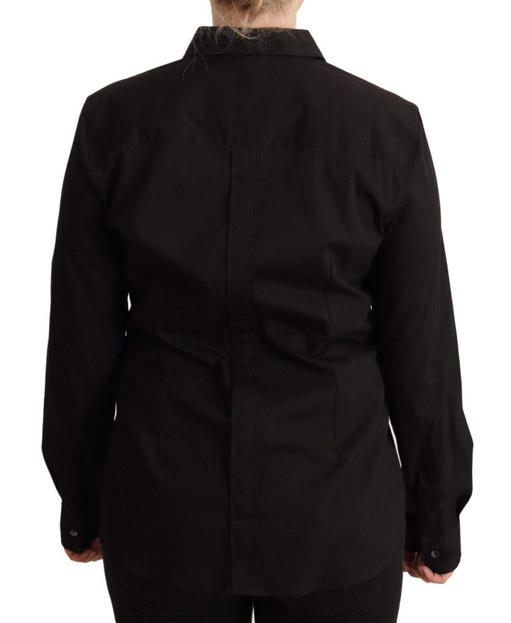 Dolce & Gabbana Black Cotton Collared Long Sleeves Shirt Top Black, Dolce & Gabbana, feed-1, IT48|XXL, Tops & T-Shirts - Women - Clothing at SEYMAYKA