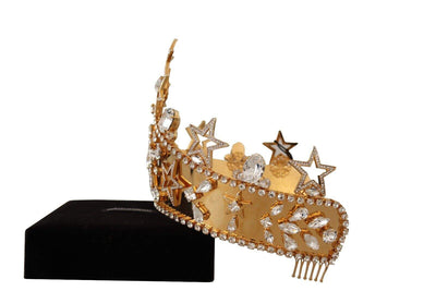 Dolce & Gabbana Gold Crystal Star STRASS Crown Logo  Tiara Diadem Dolce & Gabbana, feed-1, Gold, Headbands - Women - Accessories at SEYMAYKA
