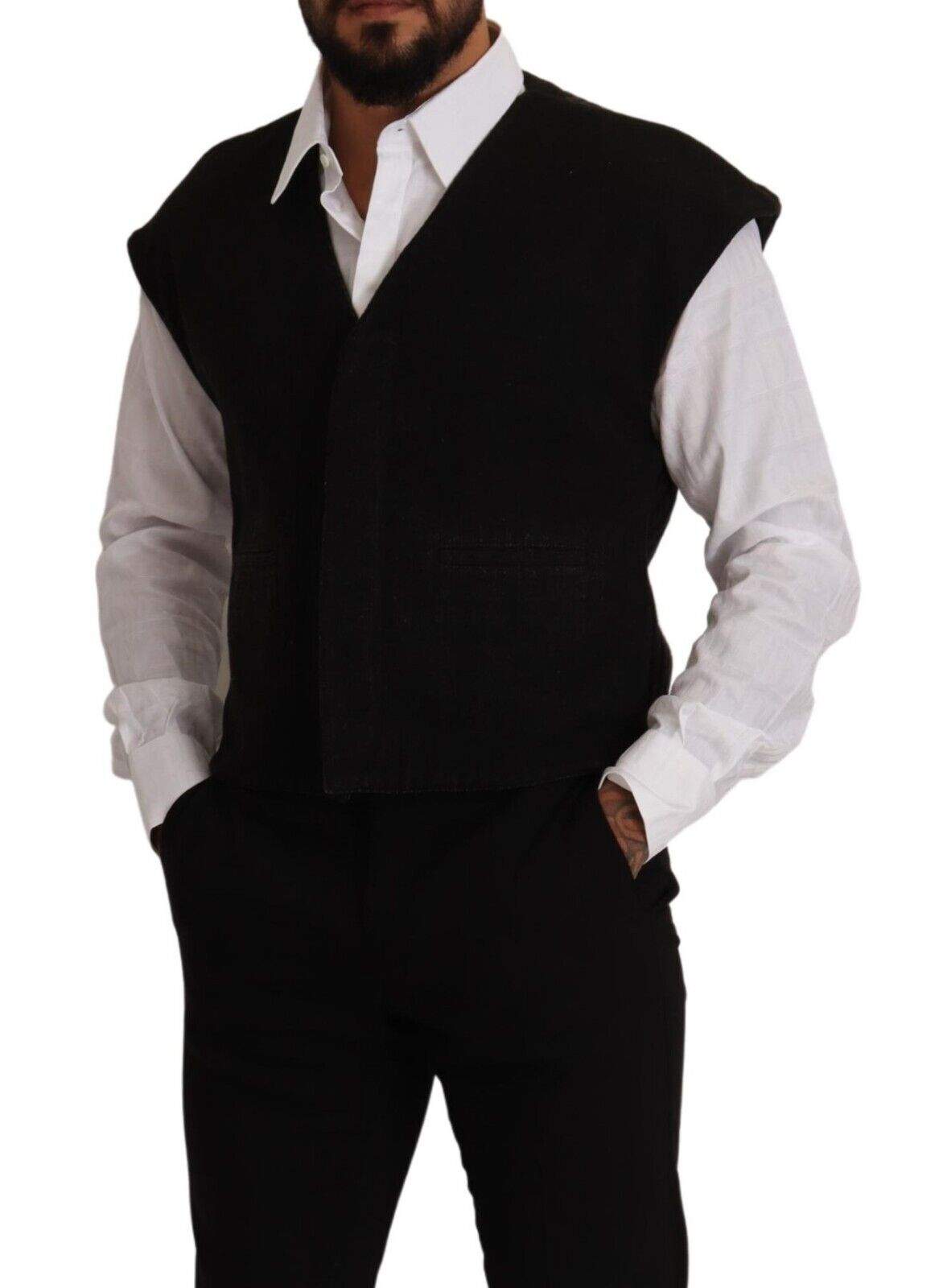 Dolce & Gabbana Black Wool Cotton Dress Waistcoat Vest #men, Black, Dolce & Gabbana, feed-1, IT48 | M, Vests - Men - Clothing at SEYMAYKA