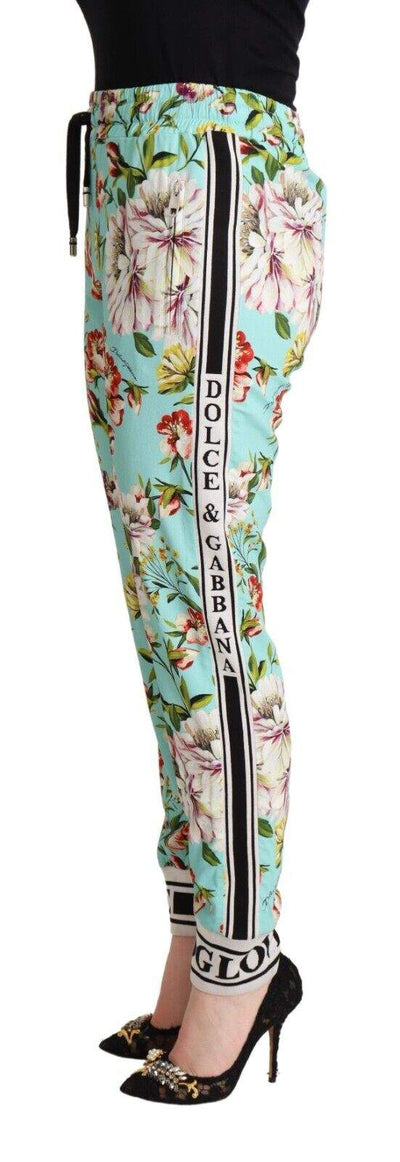 Dolce & Gabbana Green Floral Print Mid Waist Trouser Jogger Pants Dolce & Gabbana, feed-1, Green, IT36 | XS, IT40|S, Jeans & Pants - Women - Clothing at SEYMAYKA