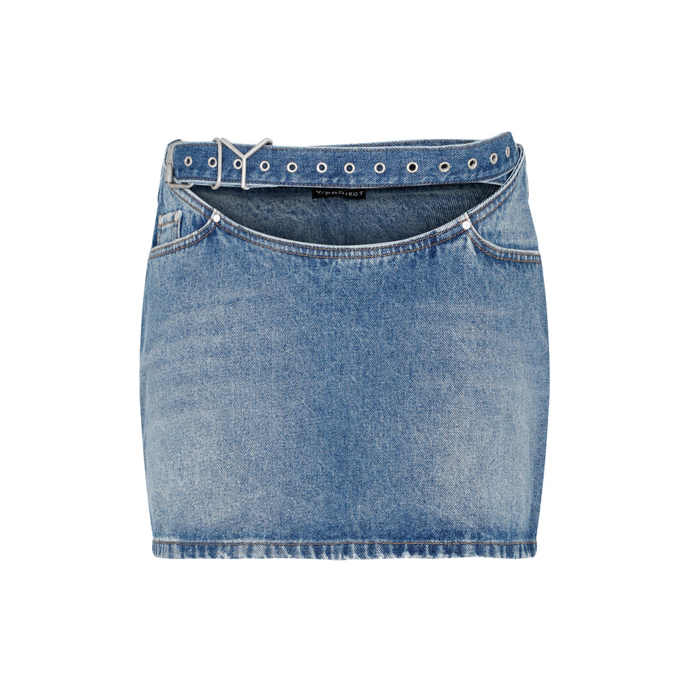 Blue Y Belt Arc Denim Mini Skirt-1