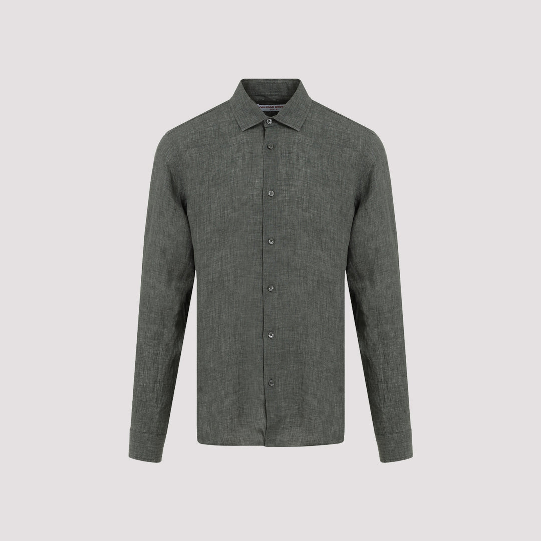 Green Giles Stitched II Linen Shirt-0