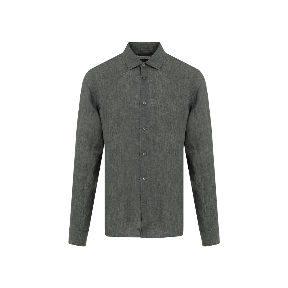 Green Giles Stitched II Linen Shirt-1