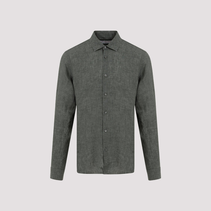 Green Giles Stitched II Linen Shirt-2