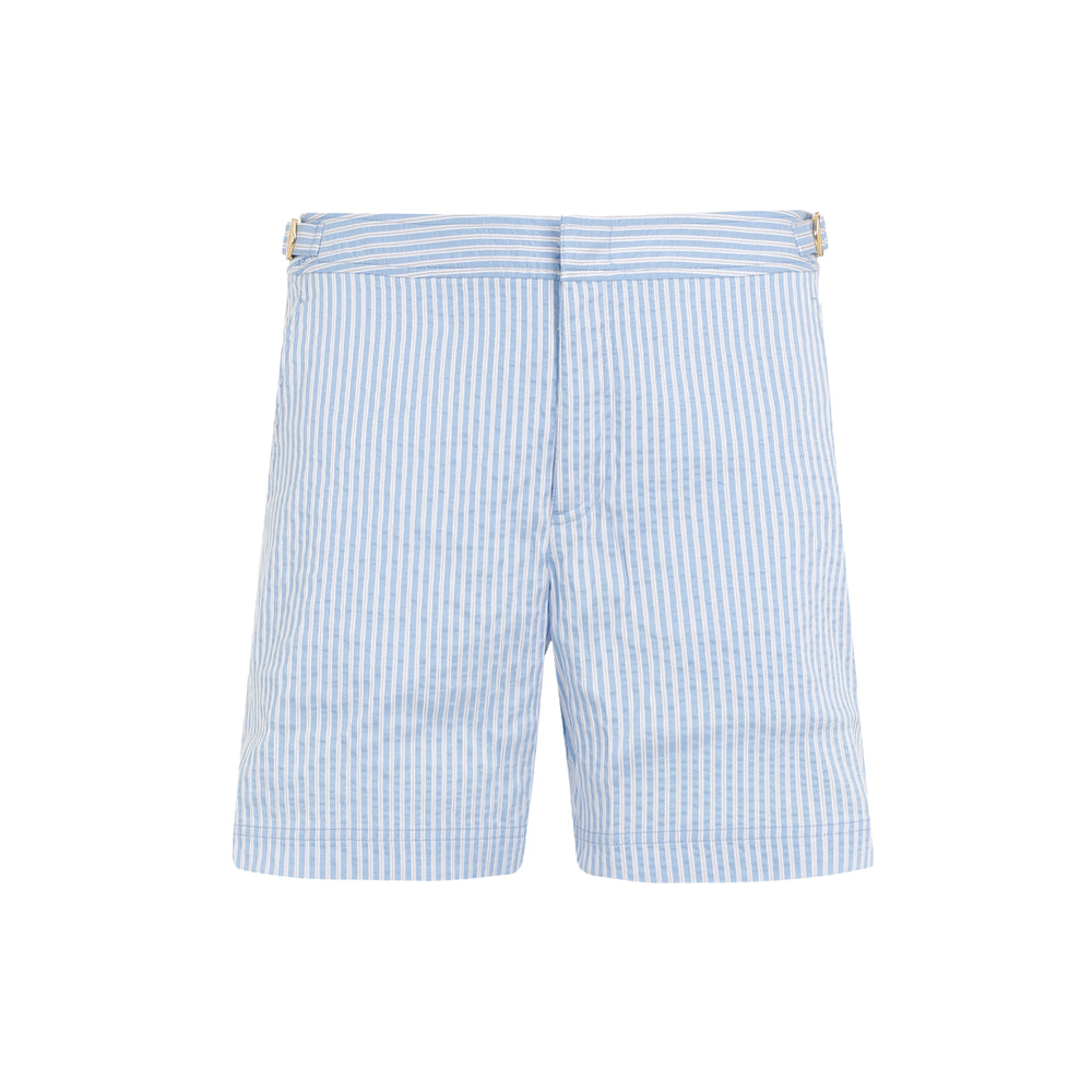 Light Blue Bulldog Classic Stripe Polyester Swim Shorts-1