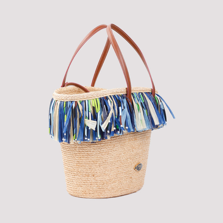 Beige Green Straw Basket Bag-4